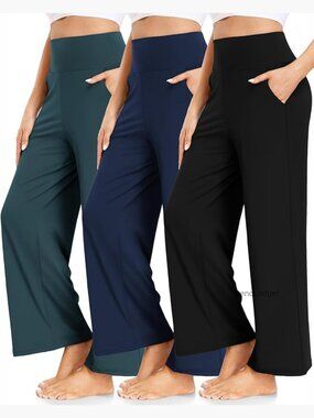 3-Pack Wide Leg Yoga Pants High Waisted with Pockets
